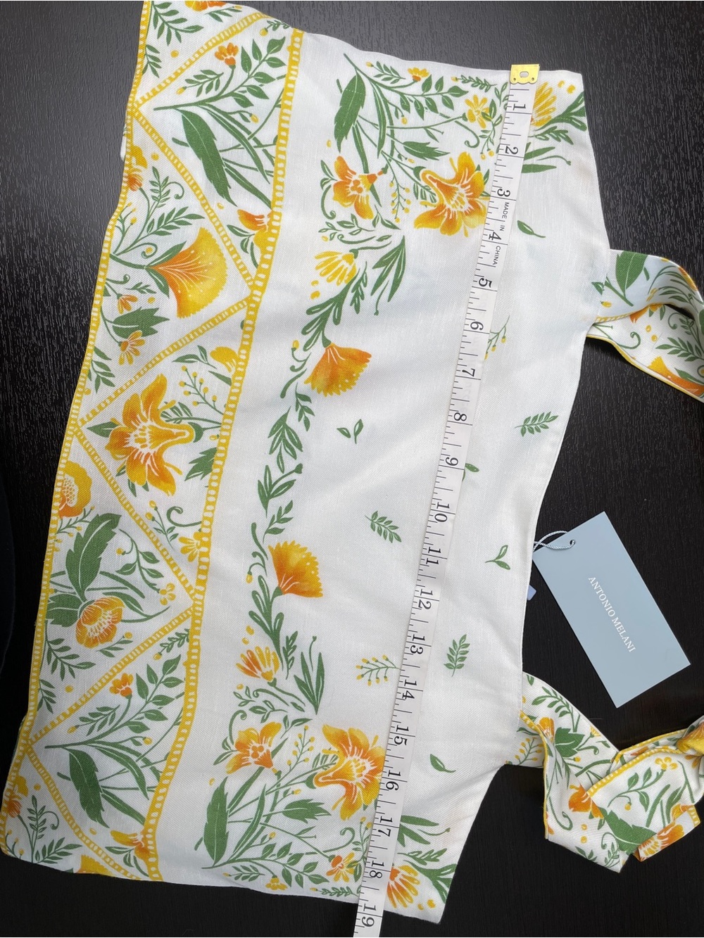 NWT Antonio Melani Floral Tie Shoulder Top Shorts Set 10 Yellow Green Belt - Picture 10 of 14